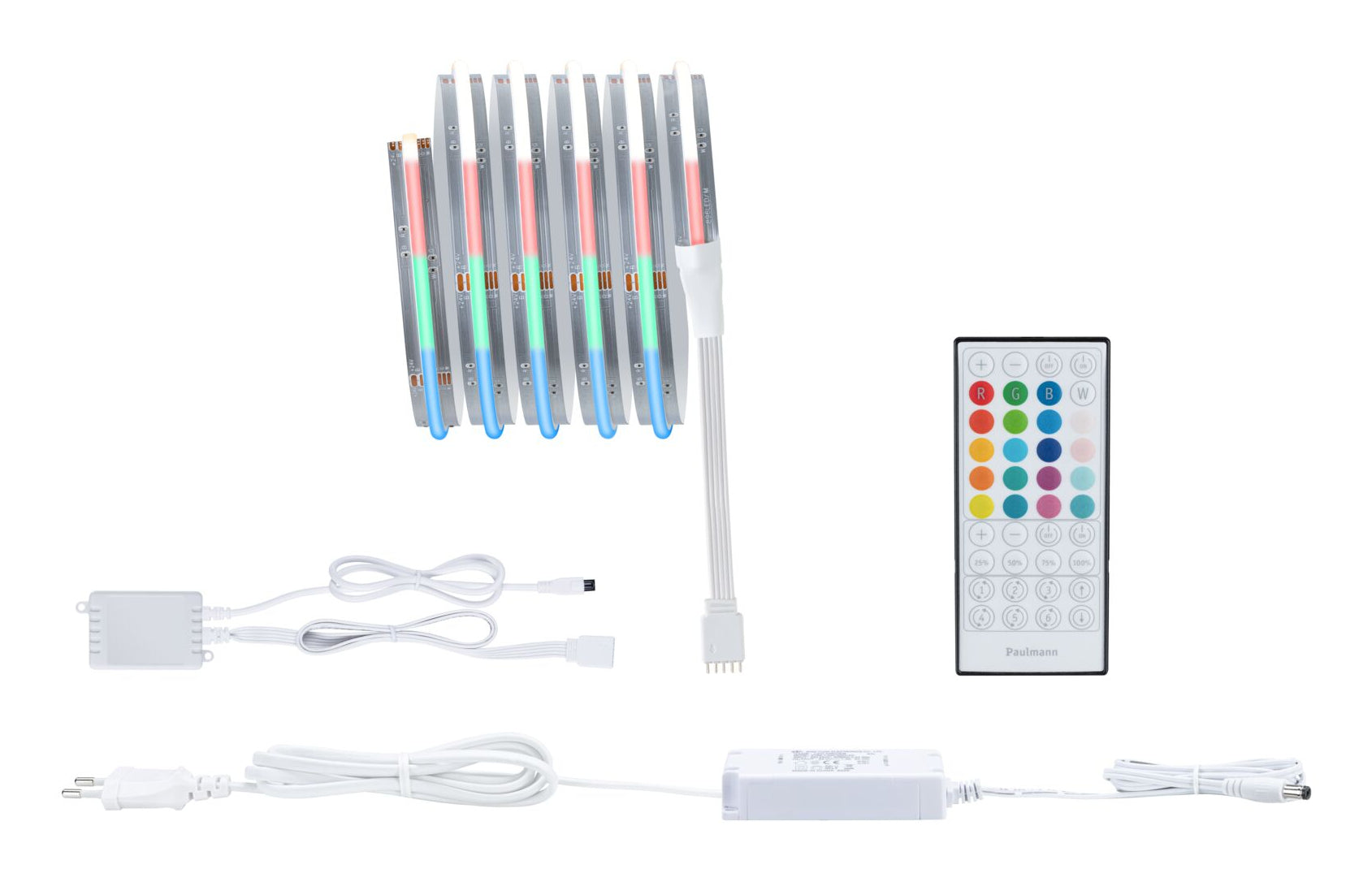 Paulmann LED-Strip MaxLED 500 – 1,5 m, 795 lm, 10 W, RGBW, dimmbar, silber, inkl. Netzteil, Fernbedienung