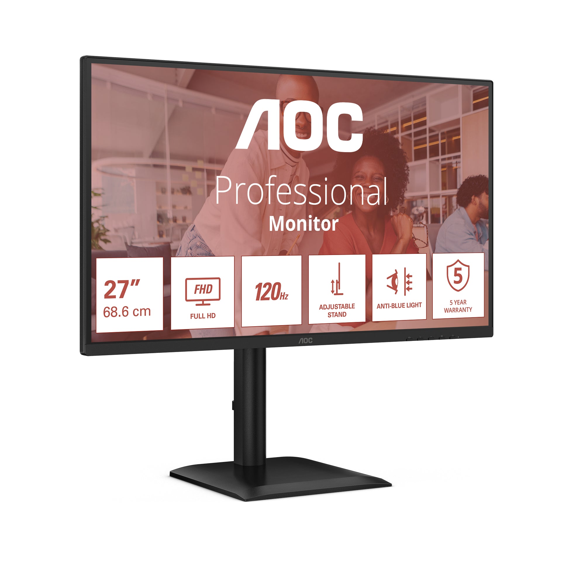 AOC 27E4U – Monitor, 27", IPS, 120 Hz, 300 cd/m², USB-Hub, Integrierte Lautsprecher, VESA 100 × 100, Schwarz