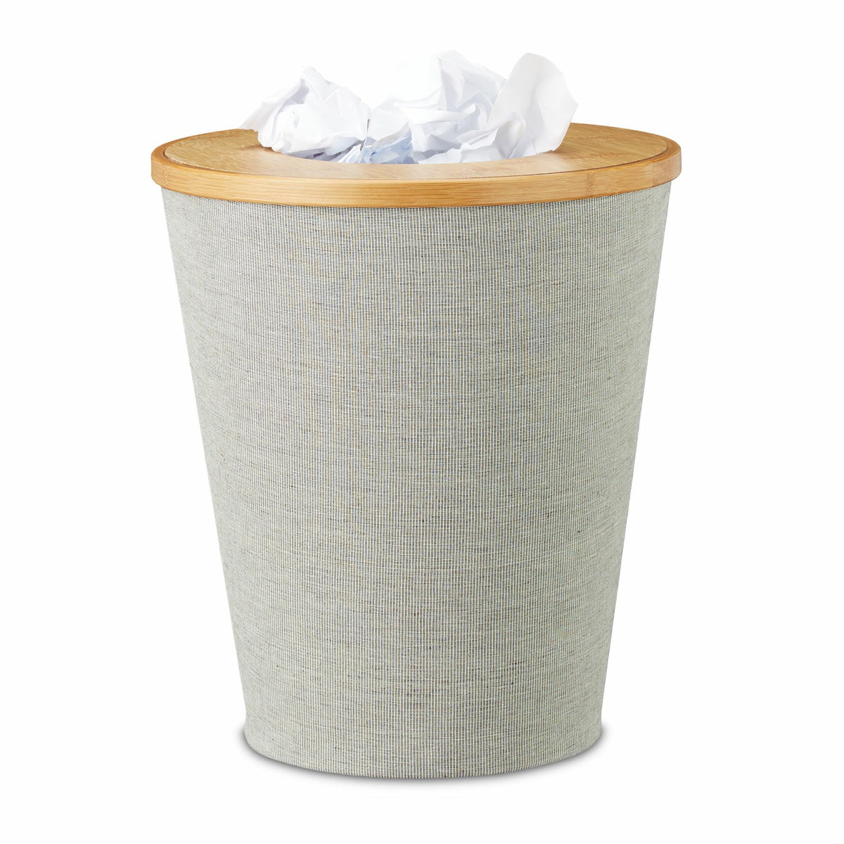 Relaxdays Papierkorb 10021487 – 10,5 l – Bambus, rund – braun/grau/schwarz