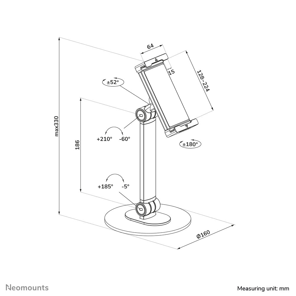 Neomounts Tablet-Ständer – für 4,7–12,9″, höhenverstellbar, drehbar – Schwarz