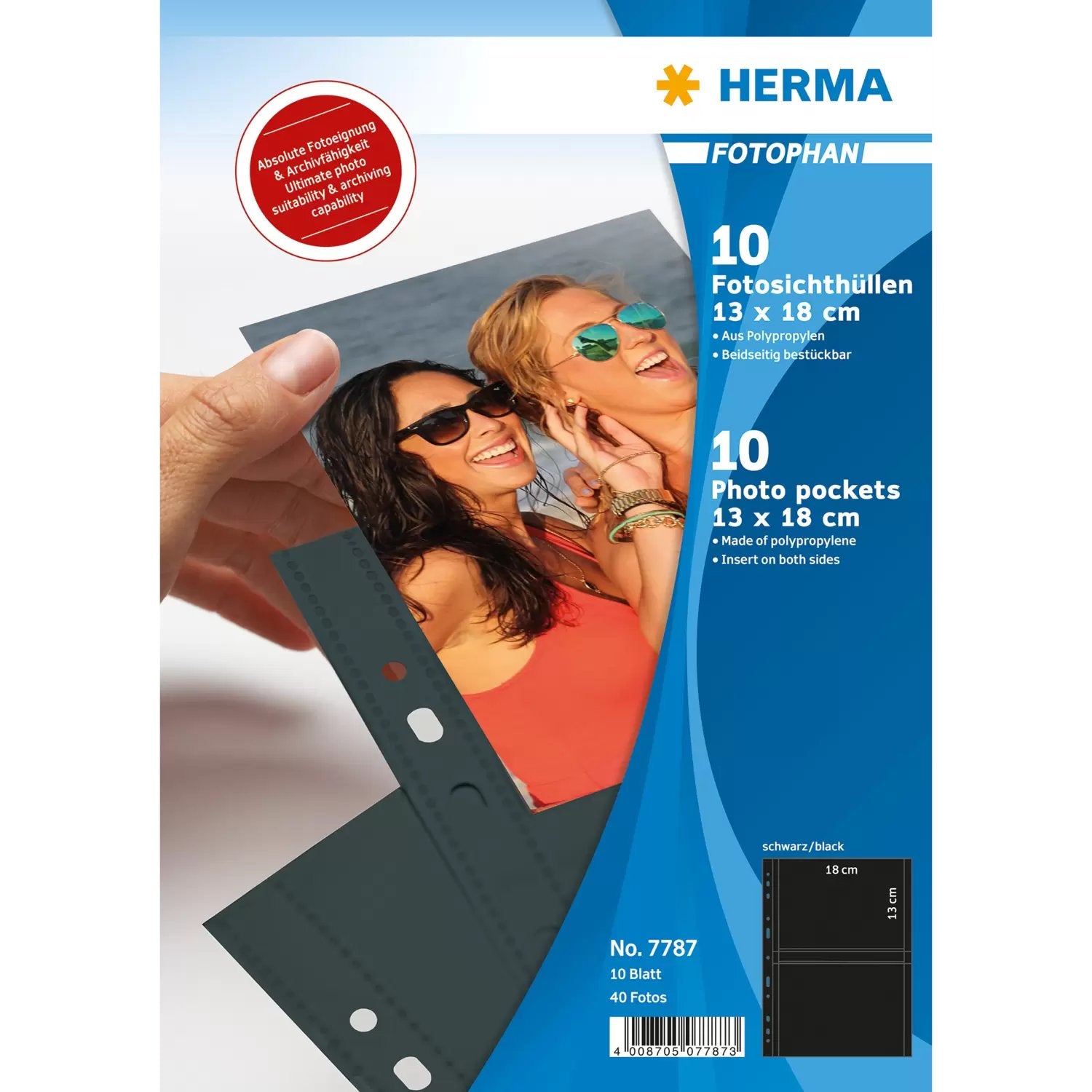 HERMA Fotophan Sichtmappe 13×18 cm quer – 40 Hüllen, Schwarz, Kunststoff, Glänzend, 10er-Pack