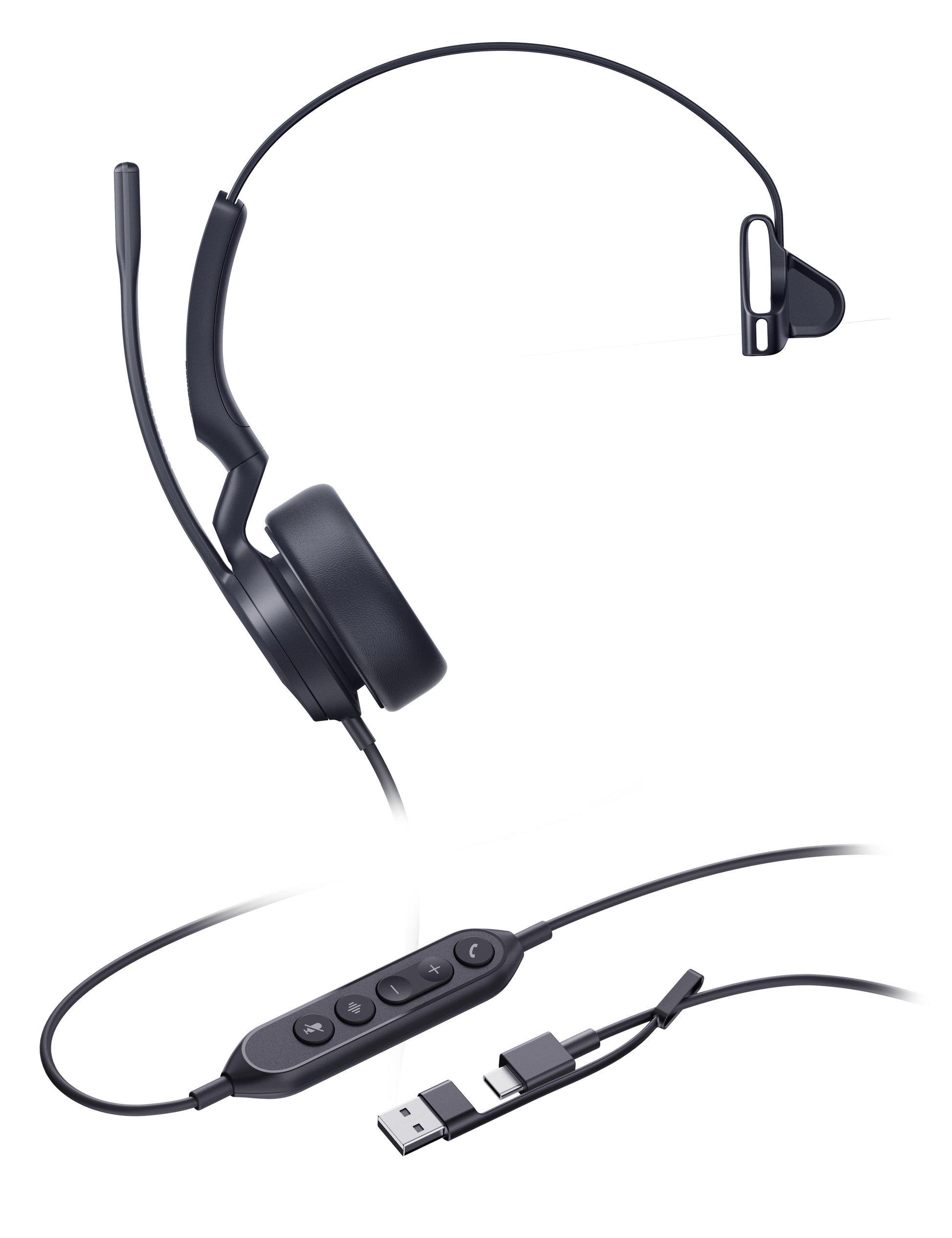 Yealink UH44 Mono Office-Headset – On-Ear, Kabel (USB-C/USB-A), Schwarz