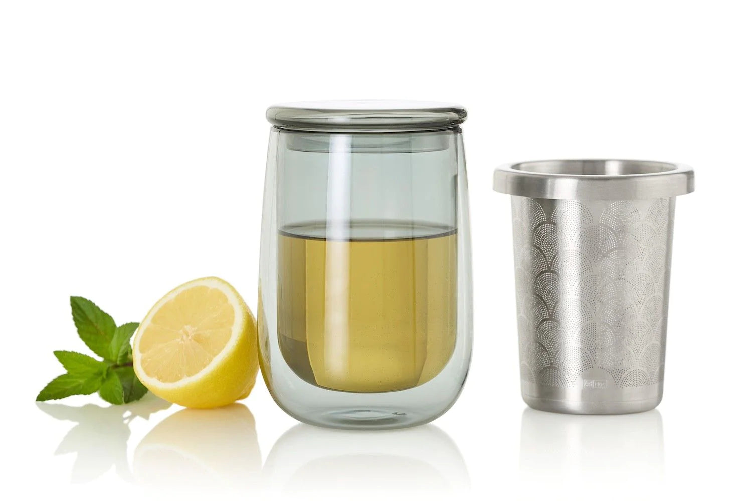 AdHoc Teeglas TK65 – 400 ml, Ø 10,0 cm, Borosilikatglas/Edelstahl, mit Deckel, doppelwandig