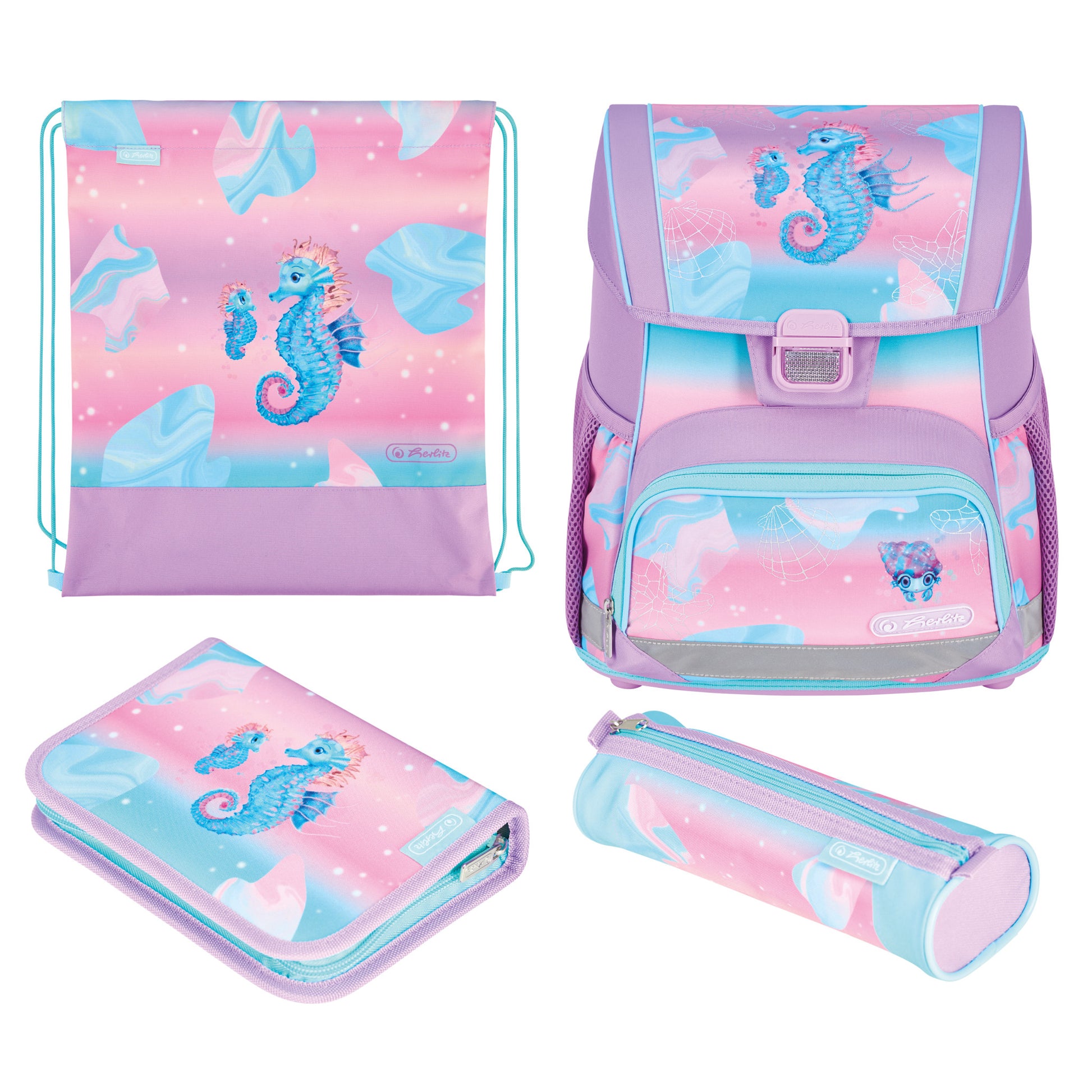 Herlitz Loop Plus – Schulrucksack-Set 4-teilig, Meerestiere, 17 l, 31×37×22 cm