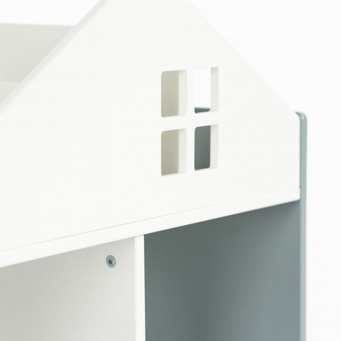 Relaxdays Kinderregal Haus – freistehend – 6 Böden – 60 × 30 × 65,7 cm – MDF – grau/weiss