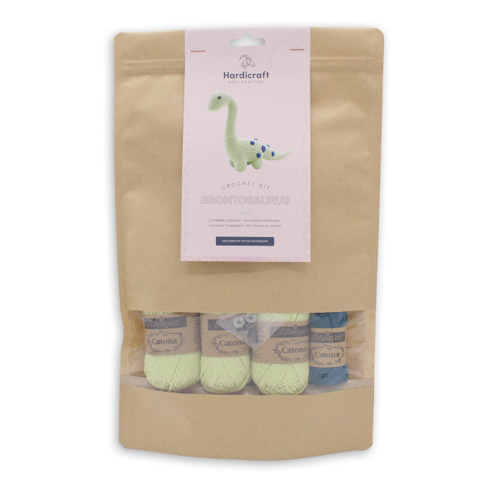 Hardicraft HC-40SM08 Häkelset Dino Brontosaurus – ca. 20 cm×27 cm, Blau, Hellgrün, 100% Baumwolle, Nadel 2,5 mm