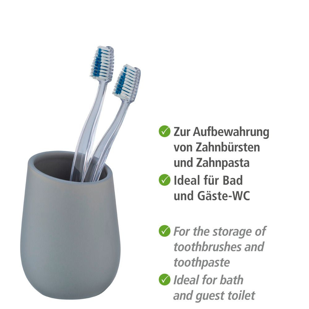 WENKO Zahnbürstenhalter (freistehend) – 8×8×10,8 cm, Keramik, Grau