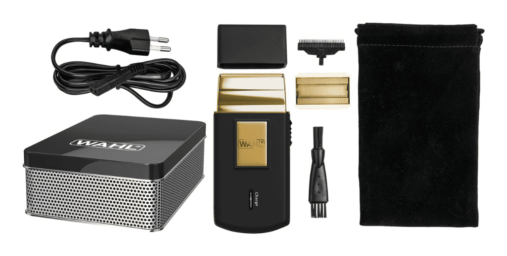Wahl Folienschaber Travel Shaver Gold Edition – Schnittbreite 3,3 cm, 45 min Laufzeit – Schwarz/Gold