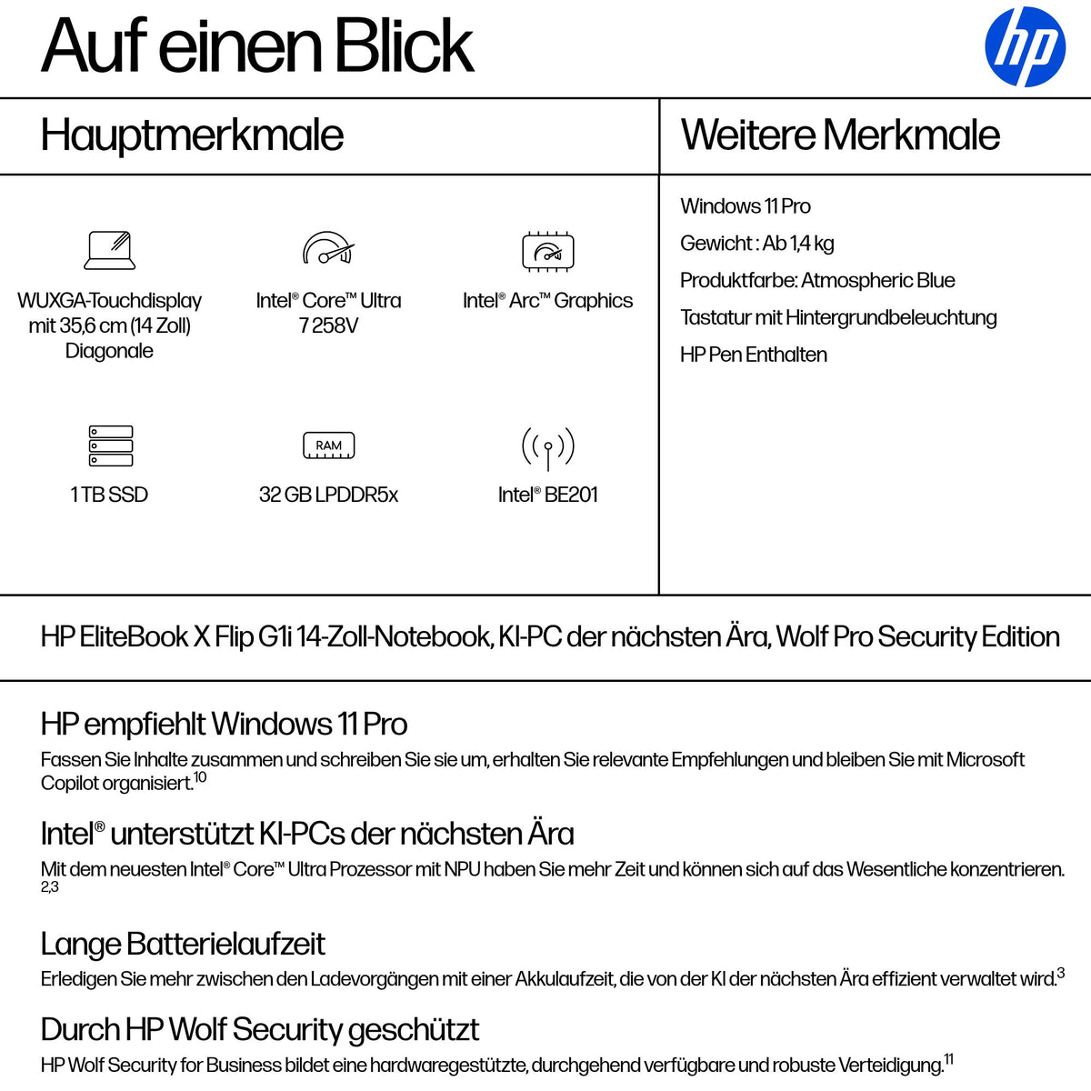 HP Elitebook X Flip G1I Next Gen – 14" WUXGA Touch, Core Ultra 7 258V, 32 GB, 1 TB SSD, 5G, Win 11 Pro