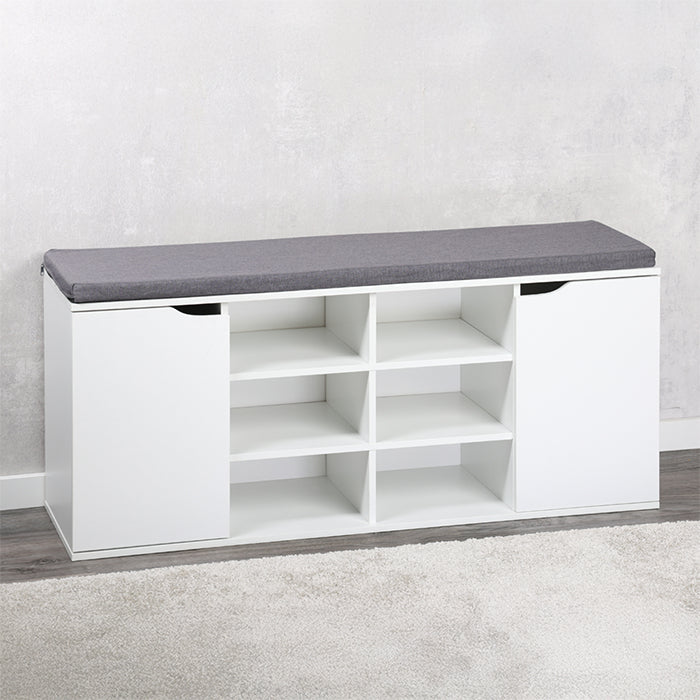 Kesper Garderobe mit Schuhregal – mit Sitzkissen, Spanplatte/MDF, Weiss, 103 × 30,5 × 48 cm