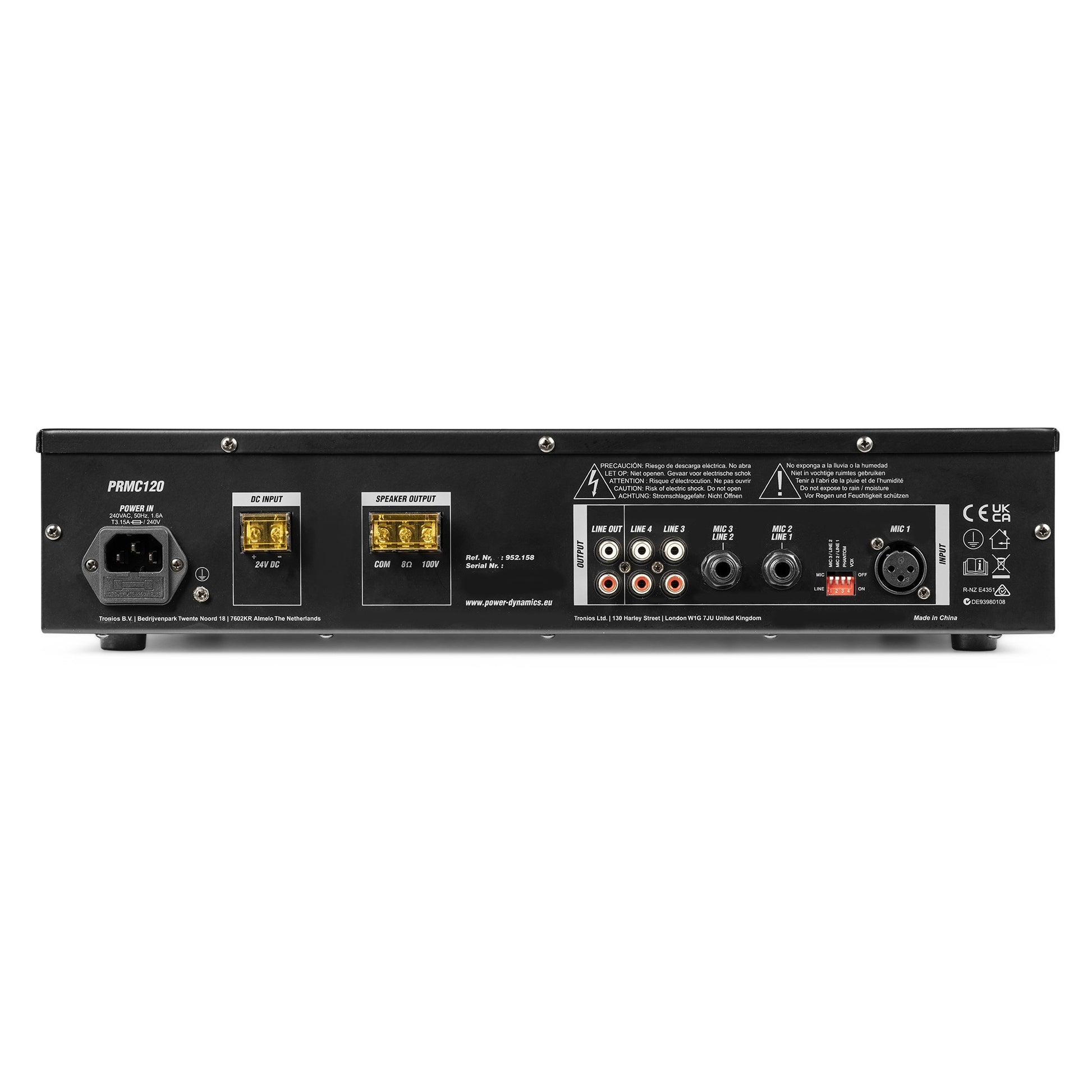 Power Dynamics PRC120 – Stereo-Vollverstärker, 120 W (8 Ω), RCA- & Mikrofoneingang, Schwarz