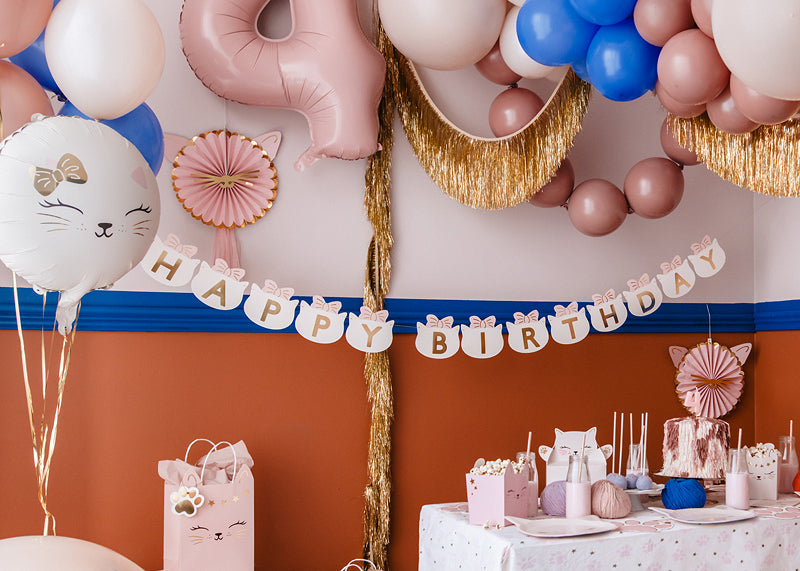 PartyDeco Fahnenbanner Happy Birthday Kätzchen – mehrfarbig – 280 × 12 cm – Papier – 1 Stk