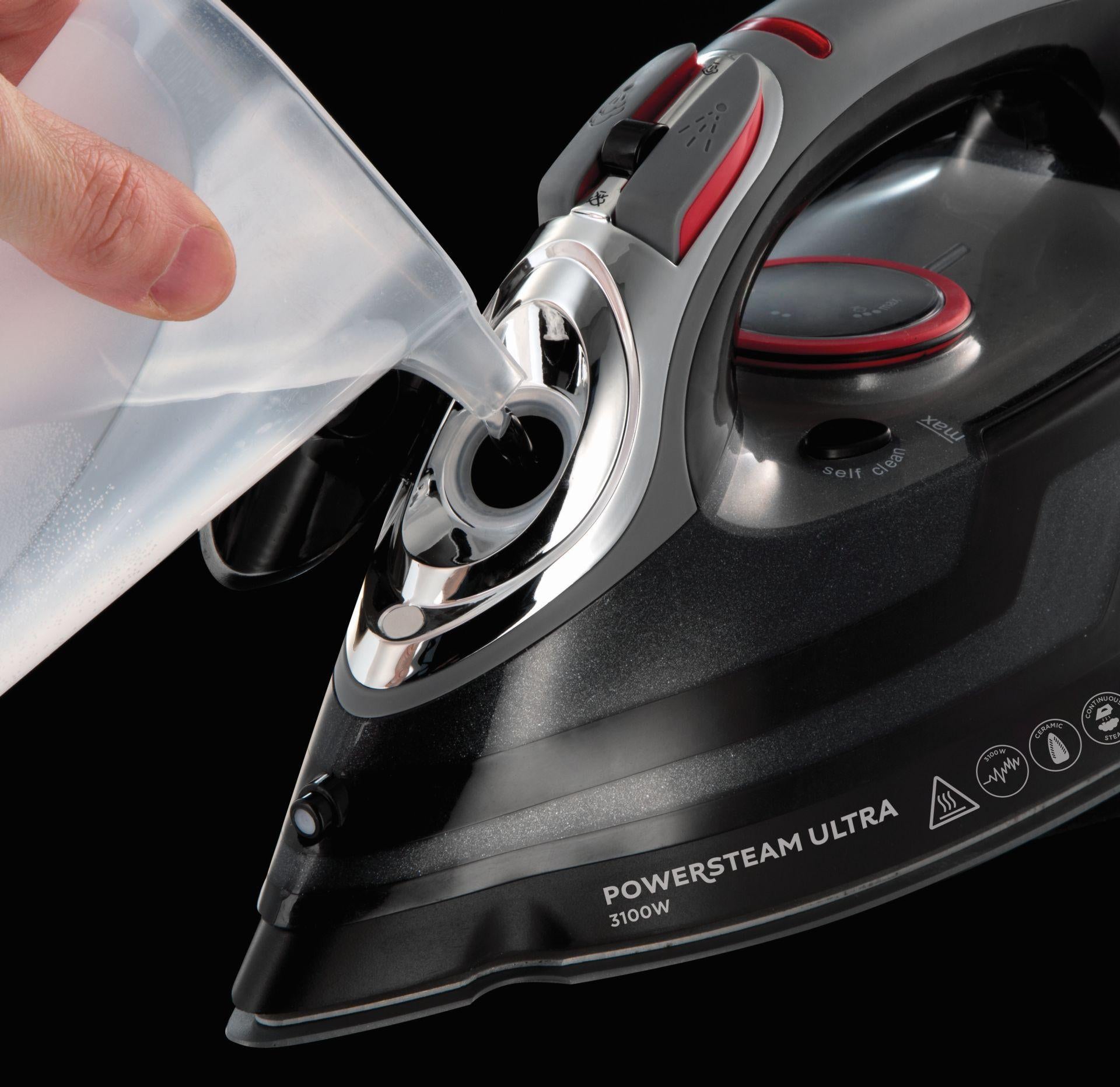 Russell Hobbs Bügeleisen 20630-56 – 3100 W, Keramik-Bügelsohle, 3 m, 210 g/min Dampfstoß, Schwarz/Grau