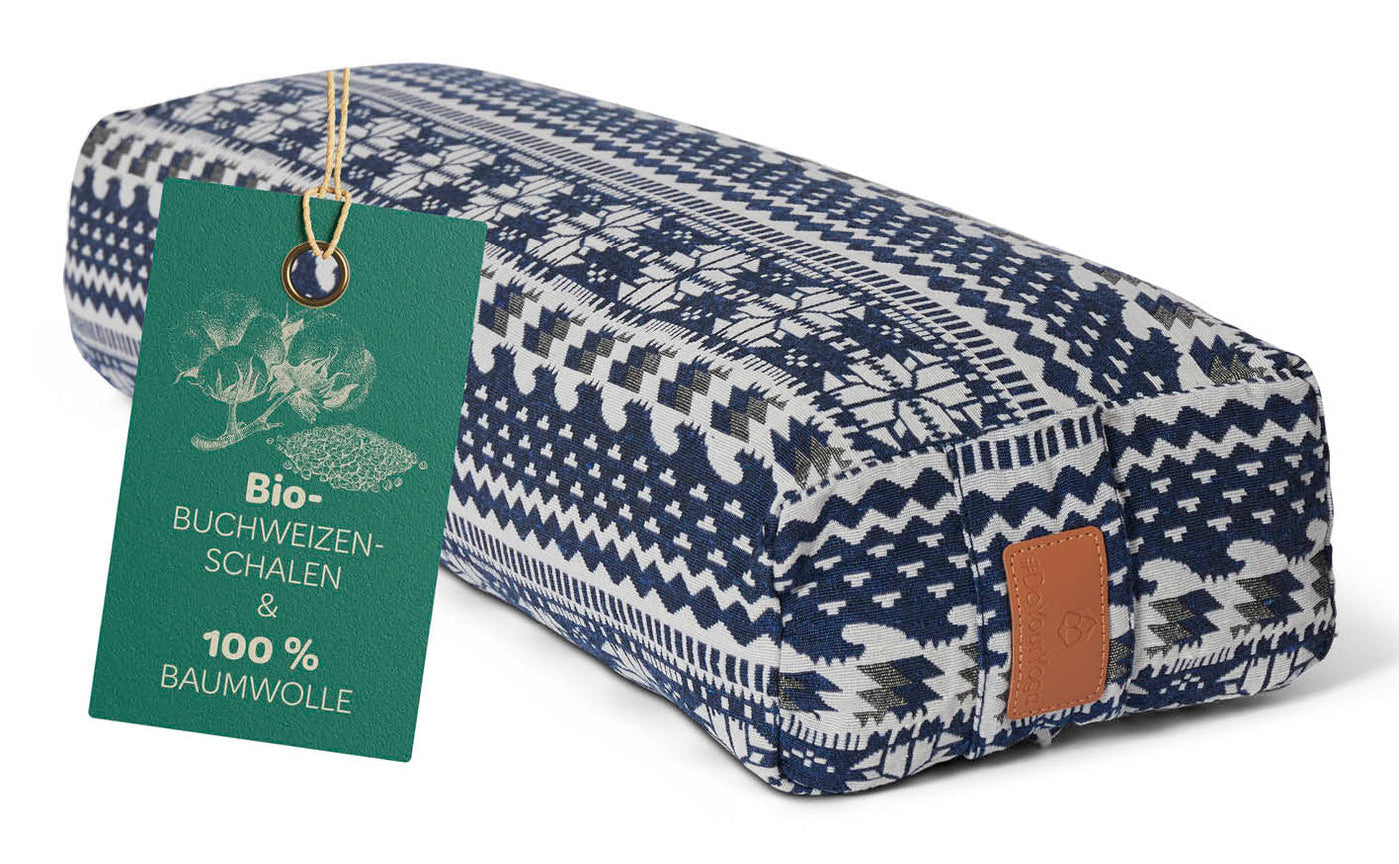 DoYourYoga Yogabolster Paravati Rechteck – 22,0 × 67,0 × 13,0 cm, Buchweizen, Baumwolle, Blau-Weiss