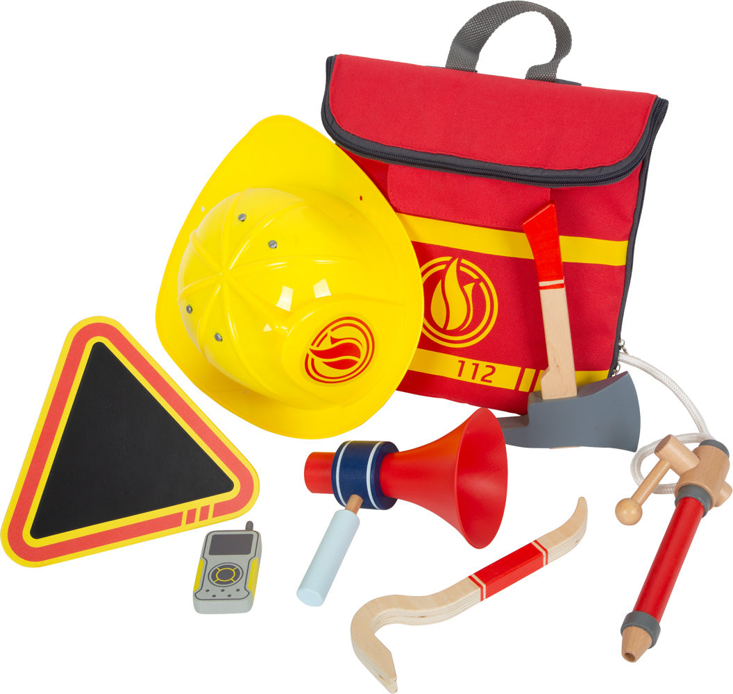 Small foot Feuerwehrrucksack – 25,0 × 26,0 × 10,0 cm – gelb/rot – ab 3 J. – Stoff, Kunststoff, Holz