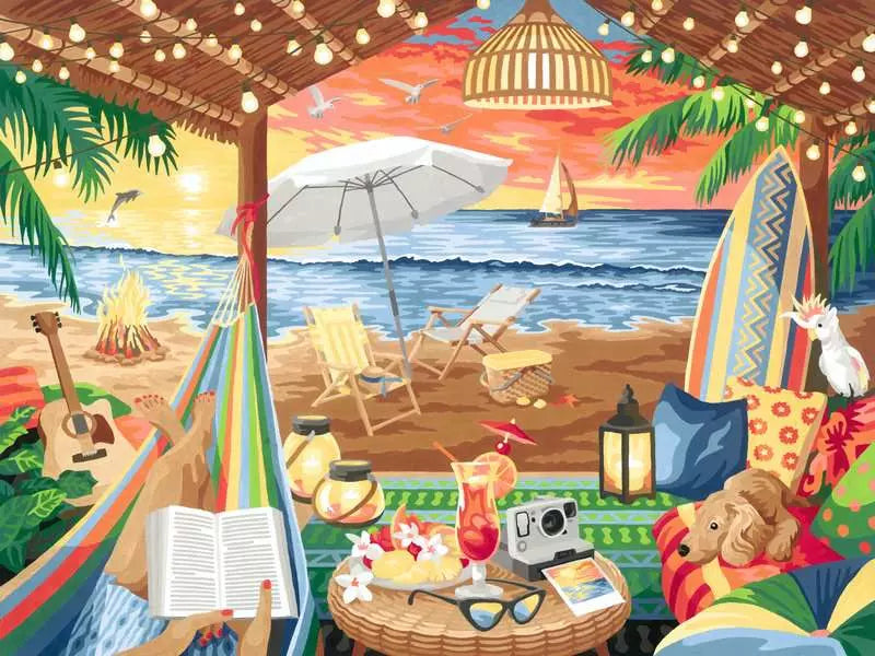 Ravensburger CreArt – Malen-nach-Zahlen-Set – Cozy Cabana (Strand) – ab 12 Jahren