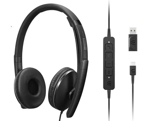 Lenovo 4XD1M39029 – Duo Headset – USB‑C, mit Inline-Mikrofon, Mikrofon-Rauschunterdrückung – schwarz – für PC