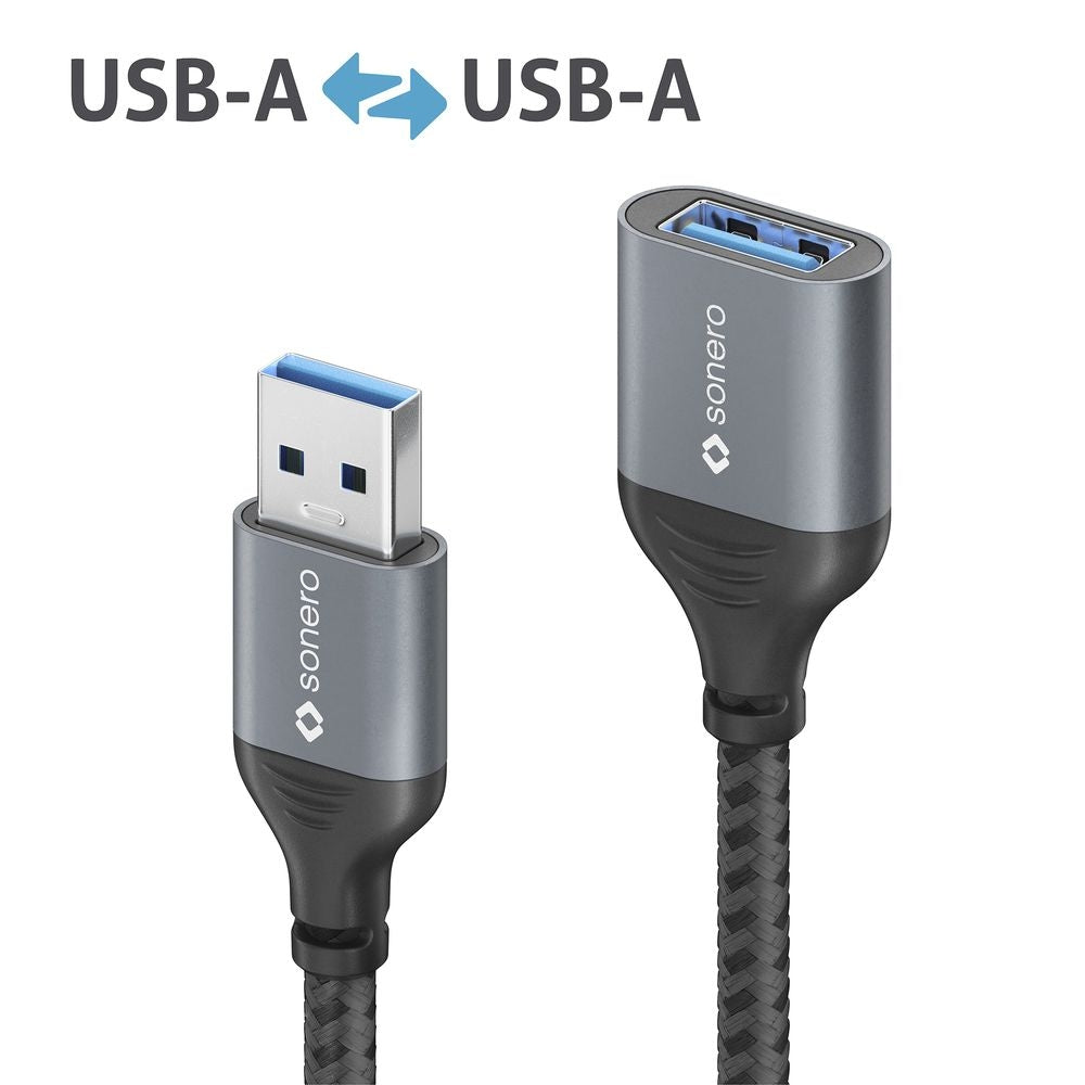 Sonero – USB-A Verlängerungskabel (Stecker auf Buchse) – USB 3.2 Gen 1 (5 Gbit/s) – 1,5 m – Geflochten