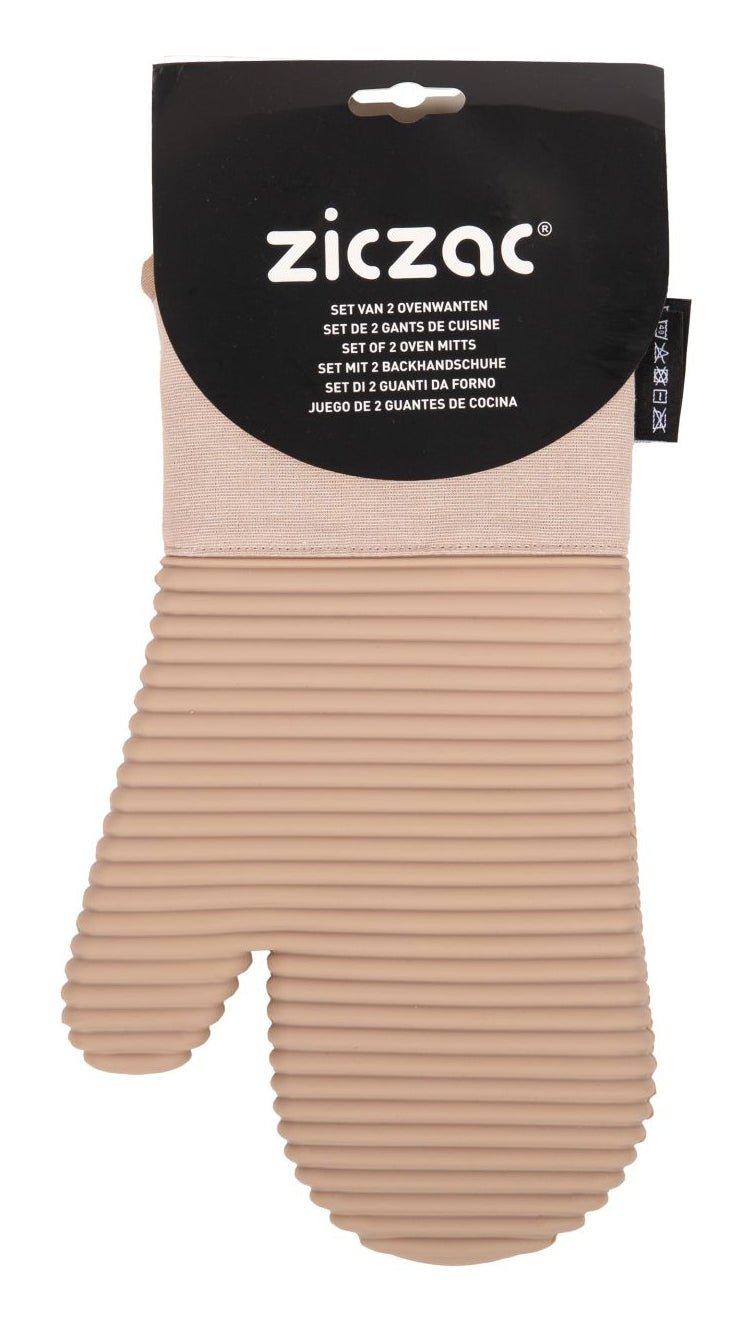 Tiseco SILO – Topfhandschuh 2er-Set, 18 × 33 cm, Baumwolle/Silikon, Sand, rutschfest, waschbar