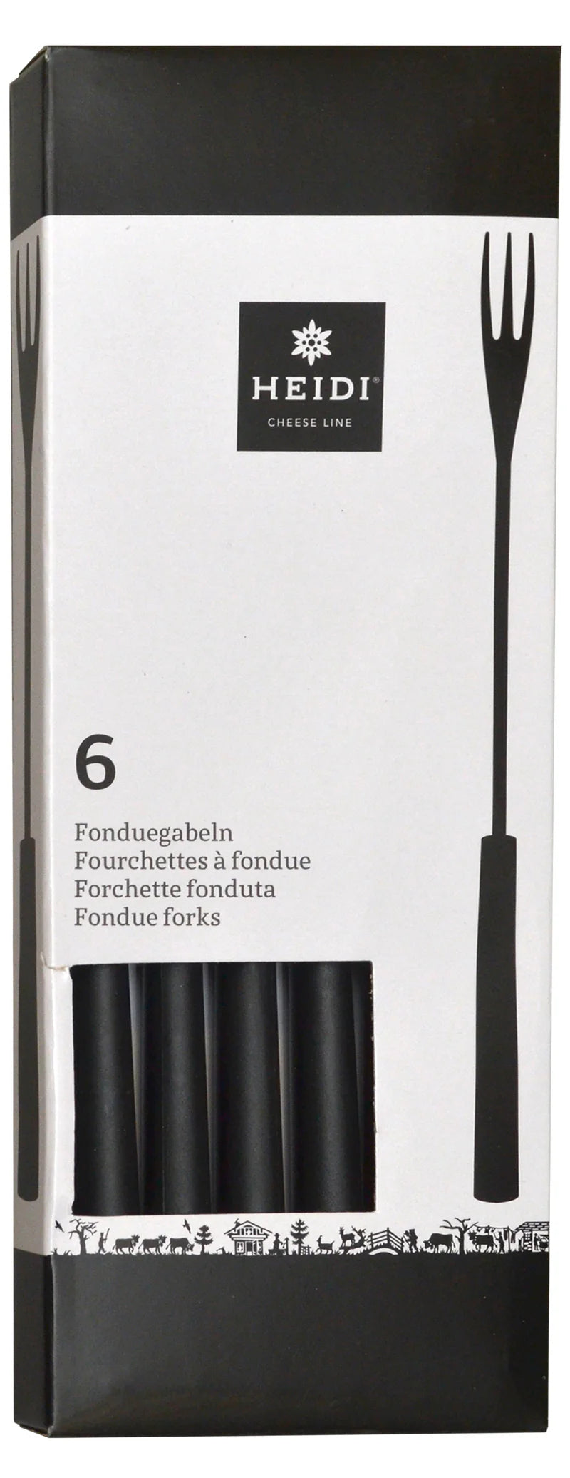 Heidi Cheese Line Fonduegabeln – 6er-Set, 11 cm, Kunststoff, Schwarz, für Käsefondue, spülmaschinenfest