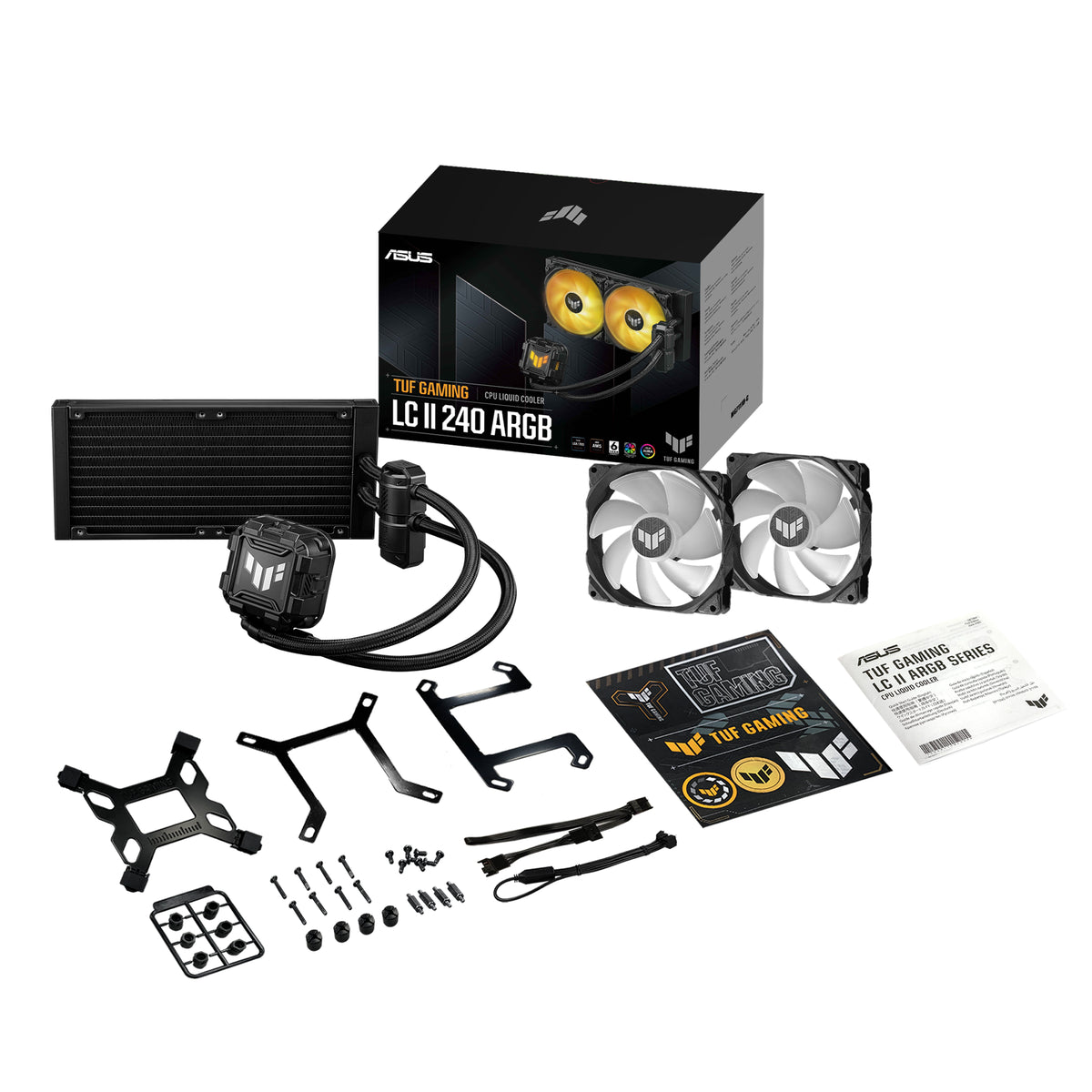 ASUS TUF Gaming LC II 240 ARGB – Flüssigkeitskühler – 240 mm, 2×120 mm Lüfter, 800–2000 U/min, Schwarz