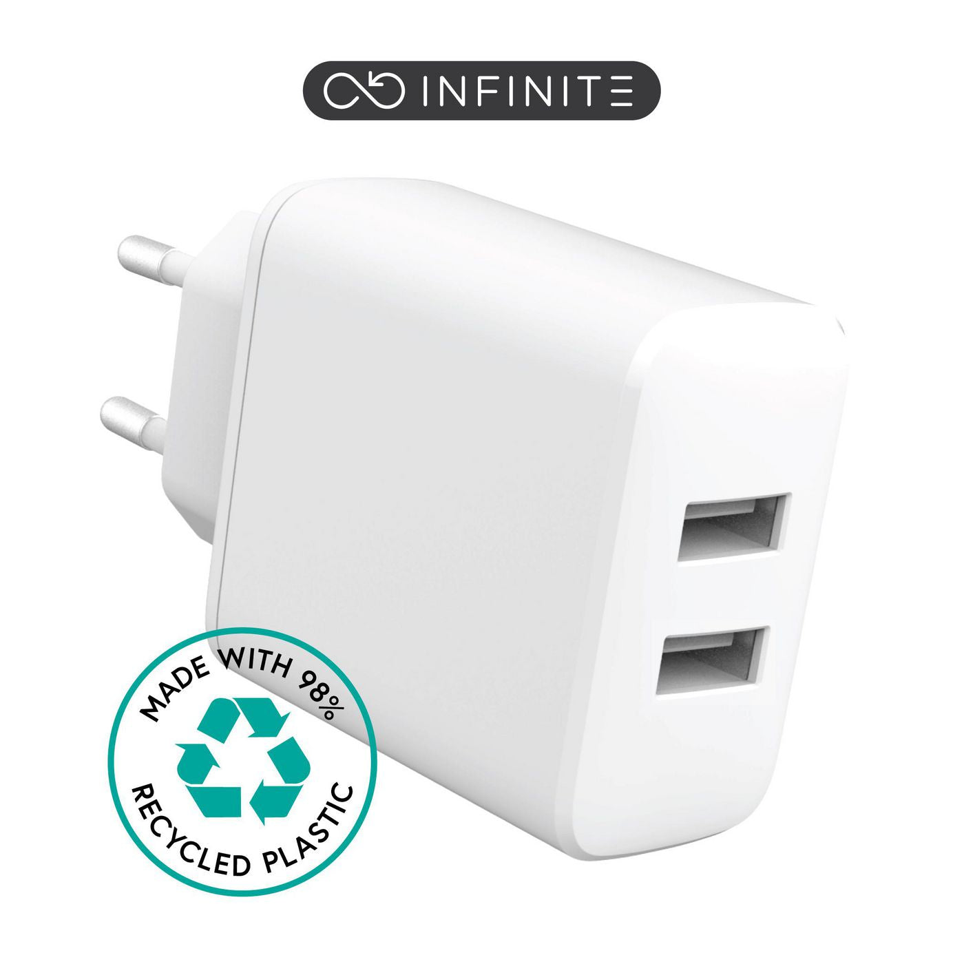 eSTUFF INFINITE (GRS) USB-Ladegerät 24 W – USB-A×2 – EU-Stecker (Typ C) – Weiss