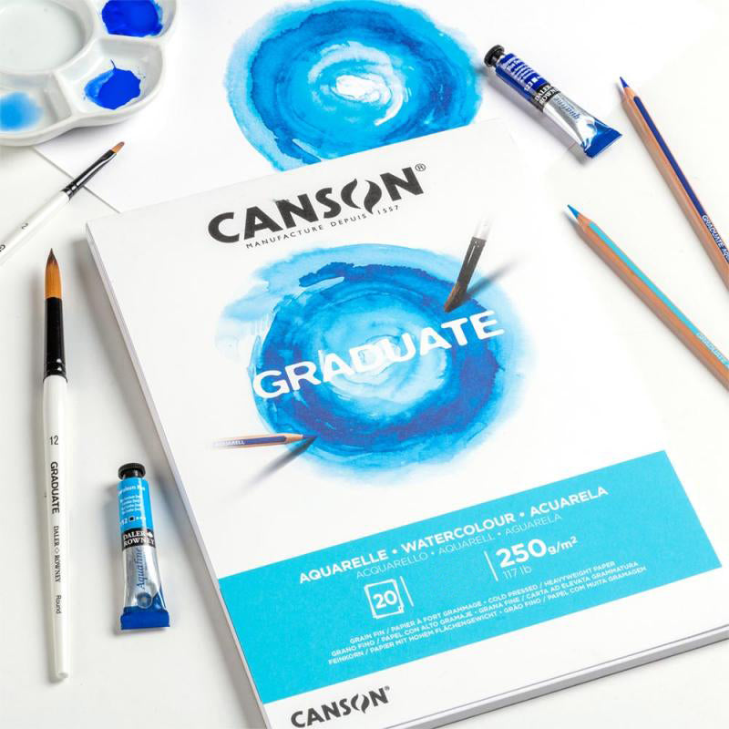 Canson Graduate Aquarellblock – A4 – 250 g/m² – kurzseitig geleimt – 20 Blatt, weiss, für Aquarell