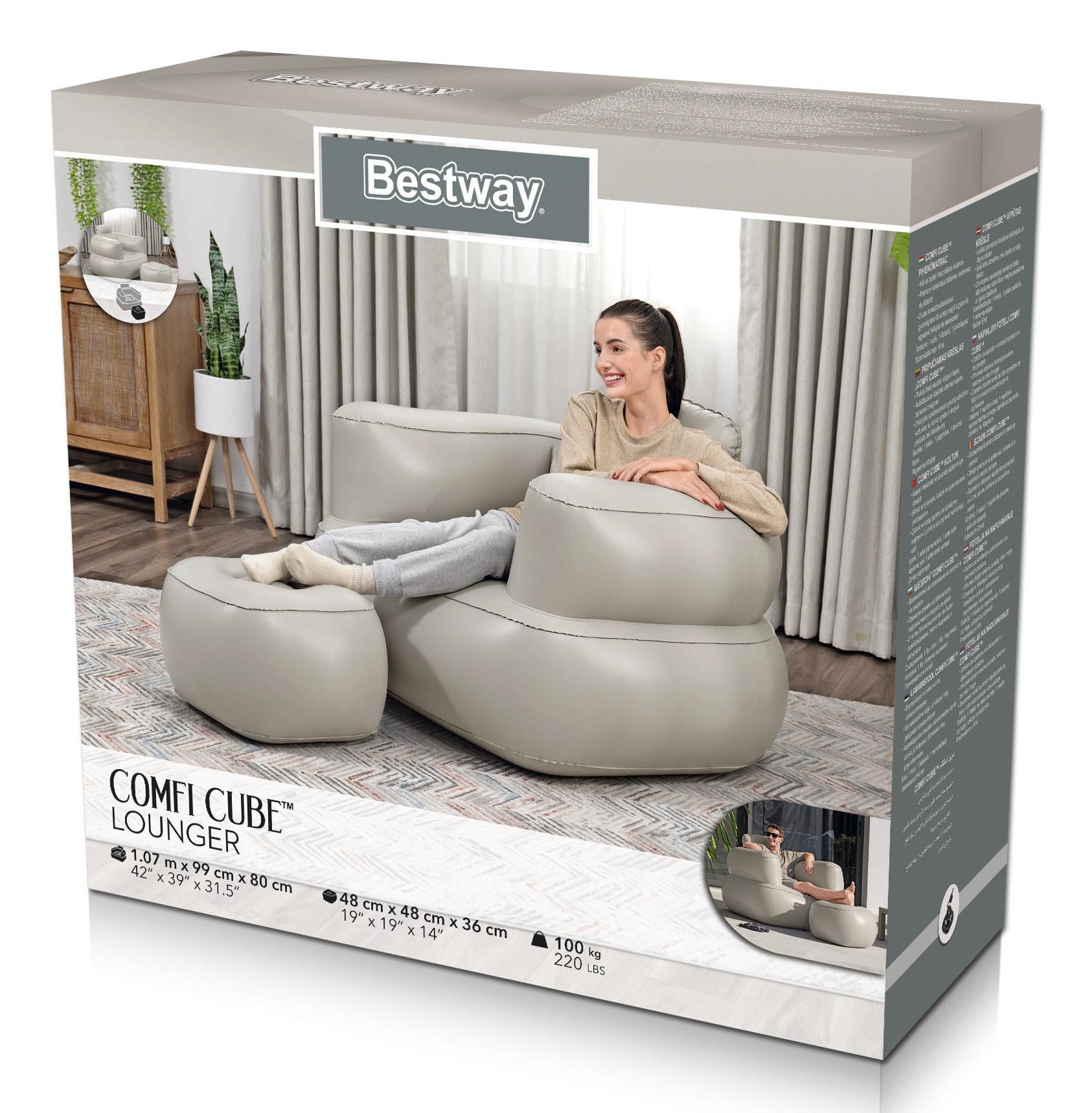 Bestway Kinderstuhl 75137 – 99 × 107 × 80 cm – PVC – mehrfarbig – mit Flickzeug, Ottoman