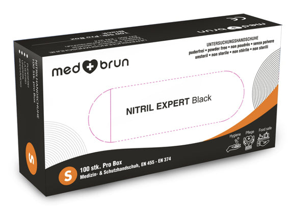 MedBrun Einweghandschuhe Nitril – L, 50 Paar – Schwarz, puderfrei, CE