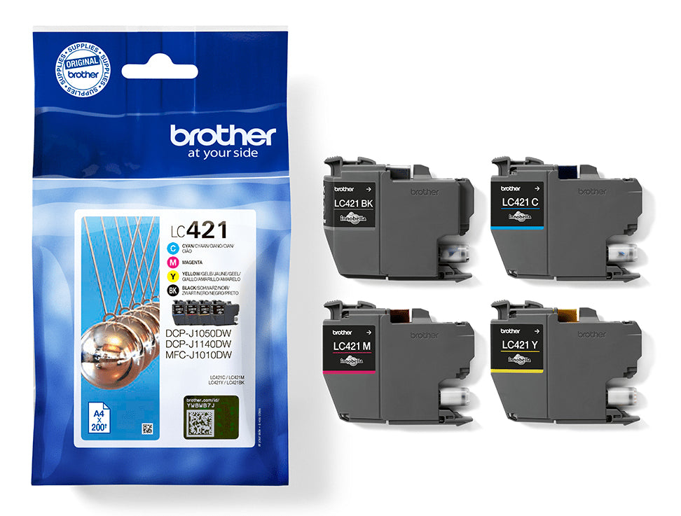Brother Tintenpatronen-Multipack, Schwarz/Cyan/Magenta/Gelb (Original) – für DCP-J1050DW/1140DW, MFC-J1010DW