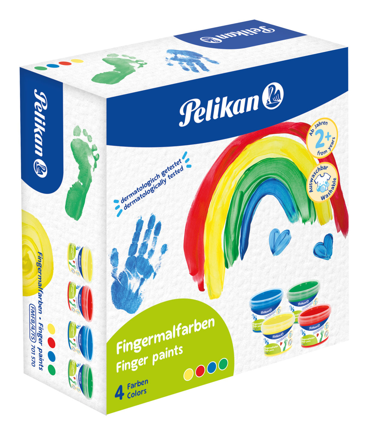 Pelikan Basis Fingerfarben – Blau/Grün/Rot/Gelb – 4 Farben, Box