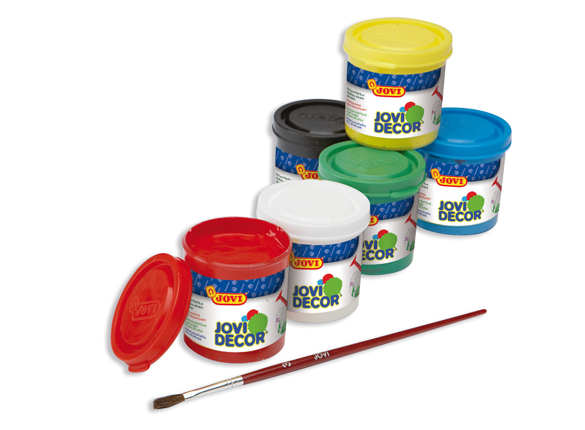 Jovi Acrylfarbe – 6 Farben (6×55 ml, 330 ml) – Schwarz, Blau, Grün, Rot, Weiss, Gelb – für Textil