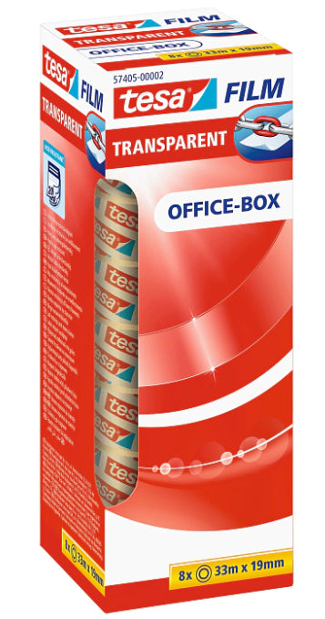 Tesafilm Klebefilm klar – 19 mm × 33 m, transparent, PP, UV-beständig, 8 Stück