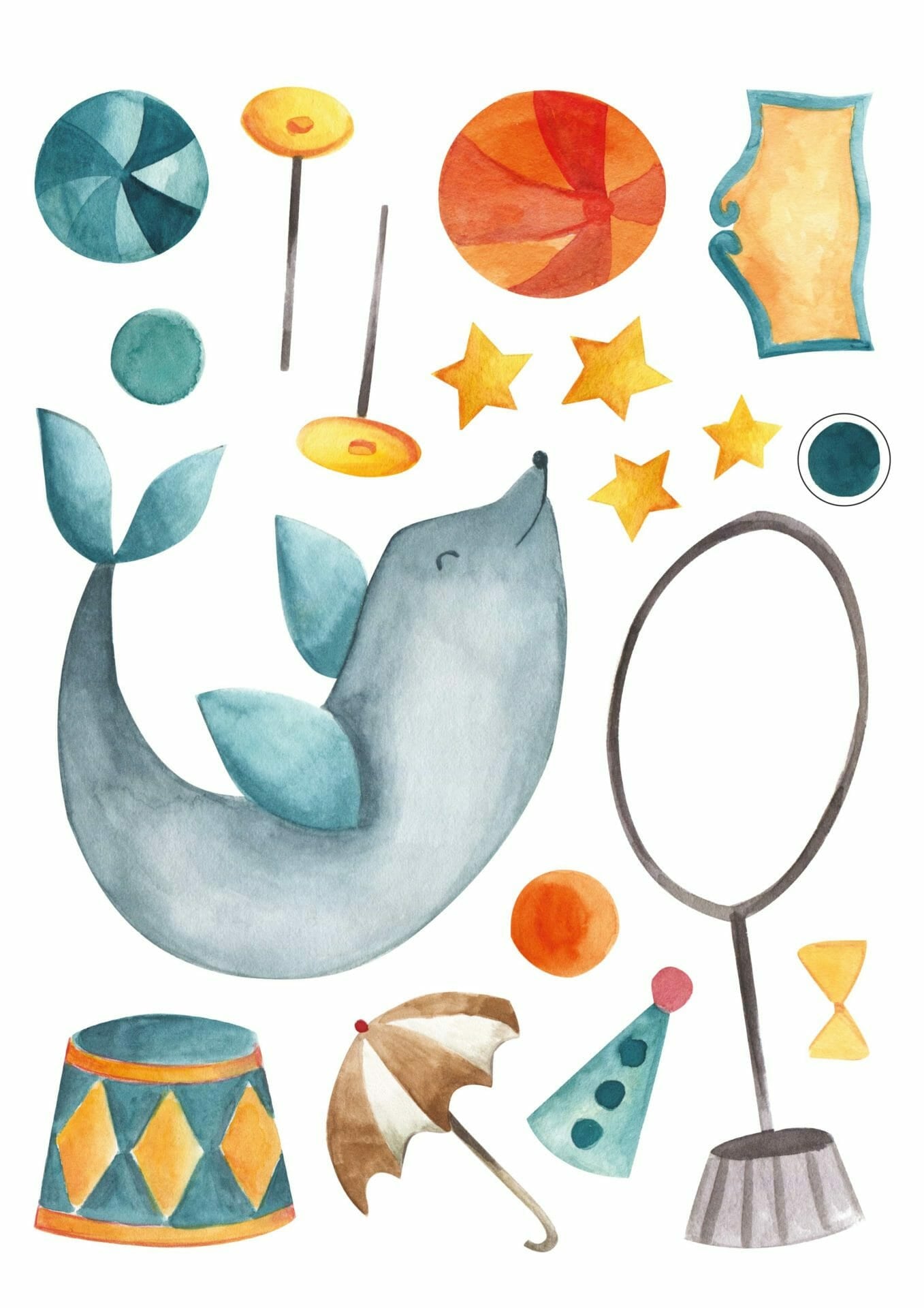 Papierdrachen Wandtattoos-Set Zirkus – für Glas, Spiegel, Kunststoff u. a. – Papier, mehrfarbig – 8-teilig