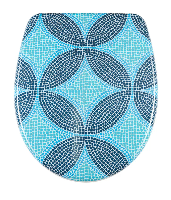 Diaqua Nice Mosaik – WC-Sitz – Duroplast, chrom, blau, mit Deckel, Soft-Close, verlängert, 36,5 × 46,5 cm
