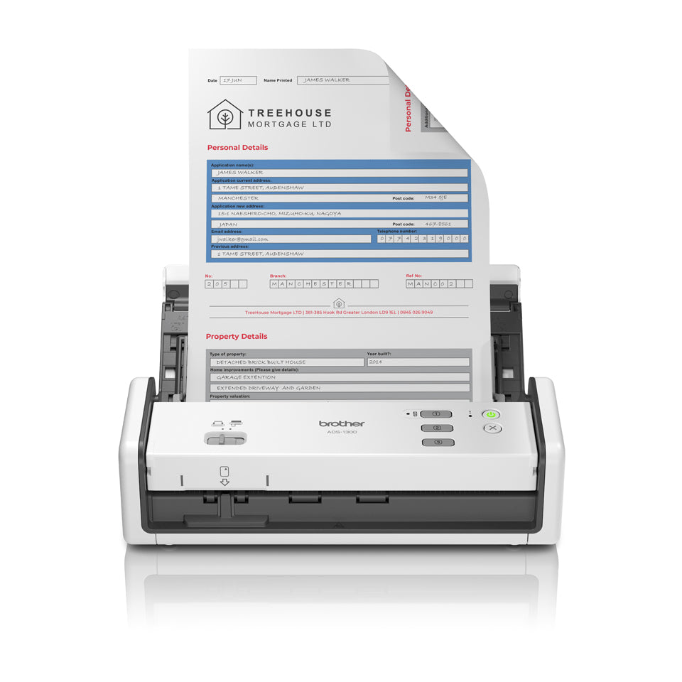 Brother ADS-1300 – Einzugsscanner, A4, Duplex, 30 Seiten pro Minute, ADF 20 Blatt, USB, 1'200 dpi