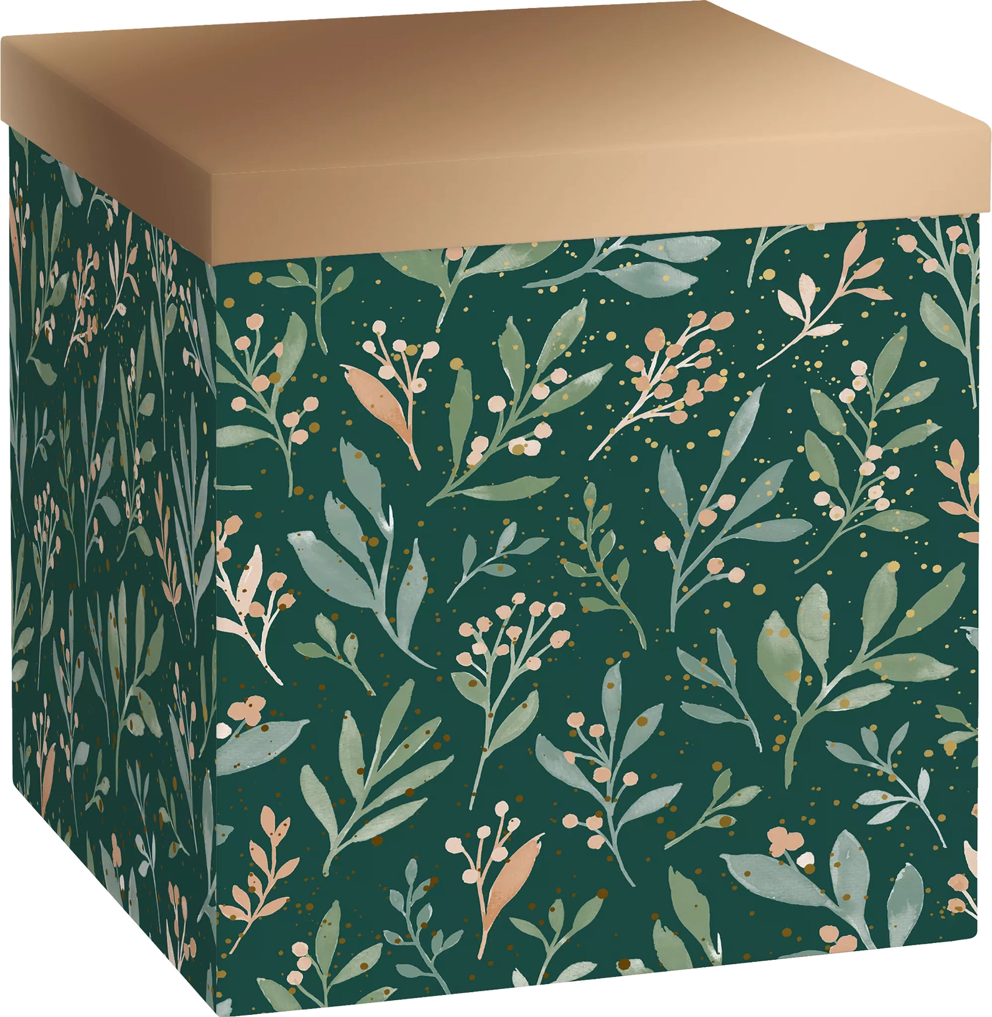Stewo Geschenkbox Arona – Papier, metallisch, dunkelgrün, bronzegold – 230 × 230 × 240 mm