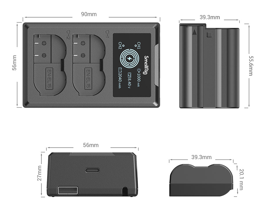 SmallRig 3820B Akkuladegerät/Ladecase – 2040 mAh Lithium-Ion – für Nikon EN-EL15 (D500, D600, D610 u. a.)