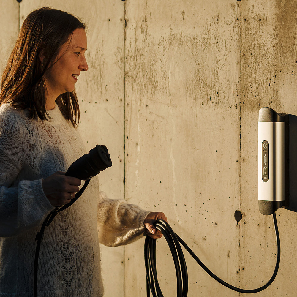 DEFA Solid Wallbox – 1-ph, 20 A (230 V, 4,6 kW), Wandmontiert, Typ 2, 6 m Kabel, LED, IP45, Silber
