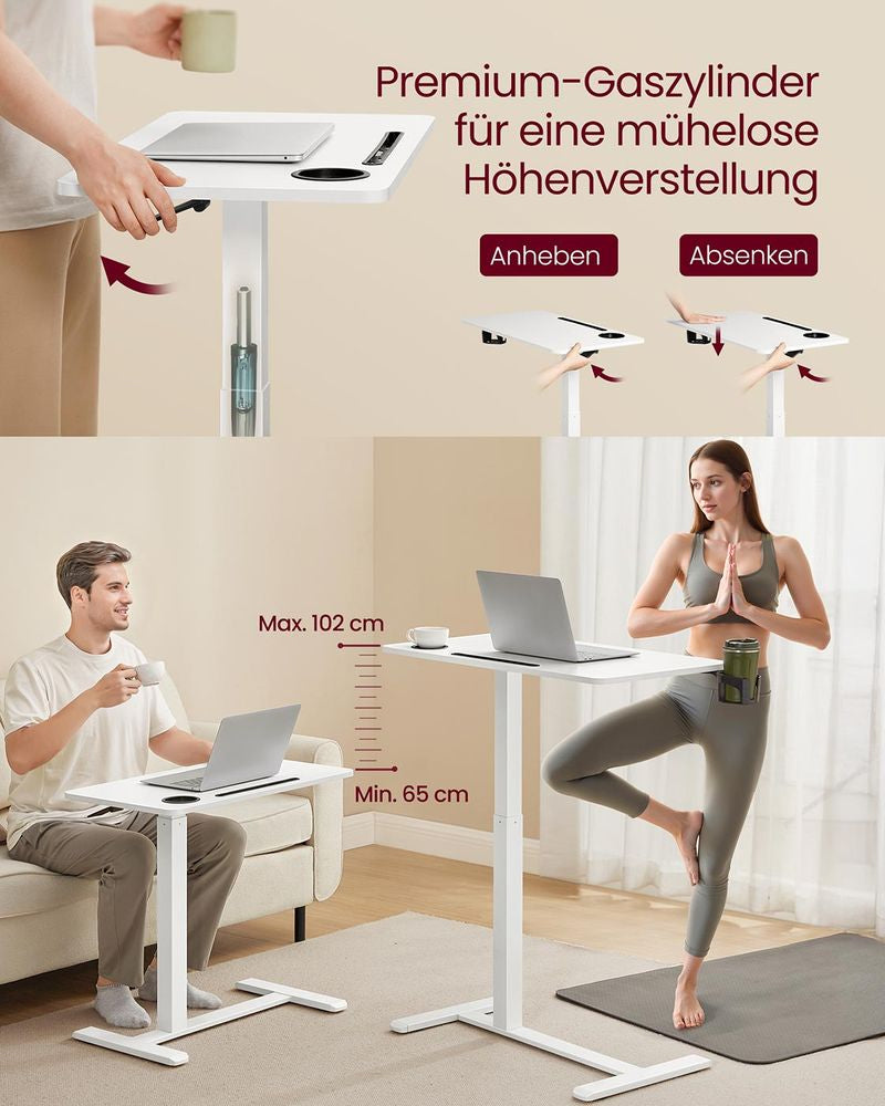 Vasagle LSD600W01 – Mobiler Steh-Arbeitsplatz, 40 × 70 cm, höhenverstellbar 65–102 cm, 20 kg, weiss