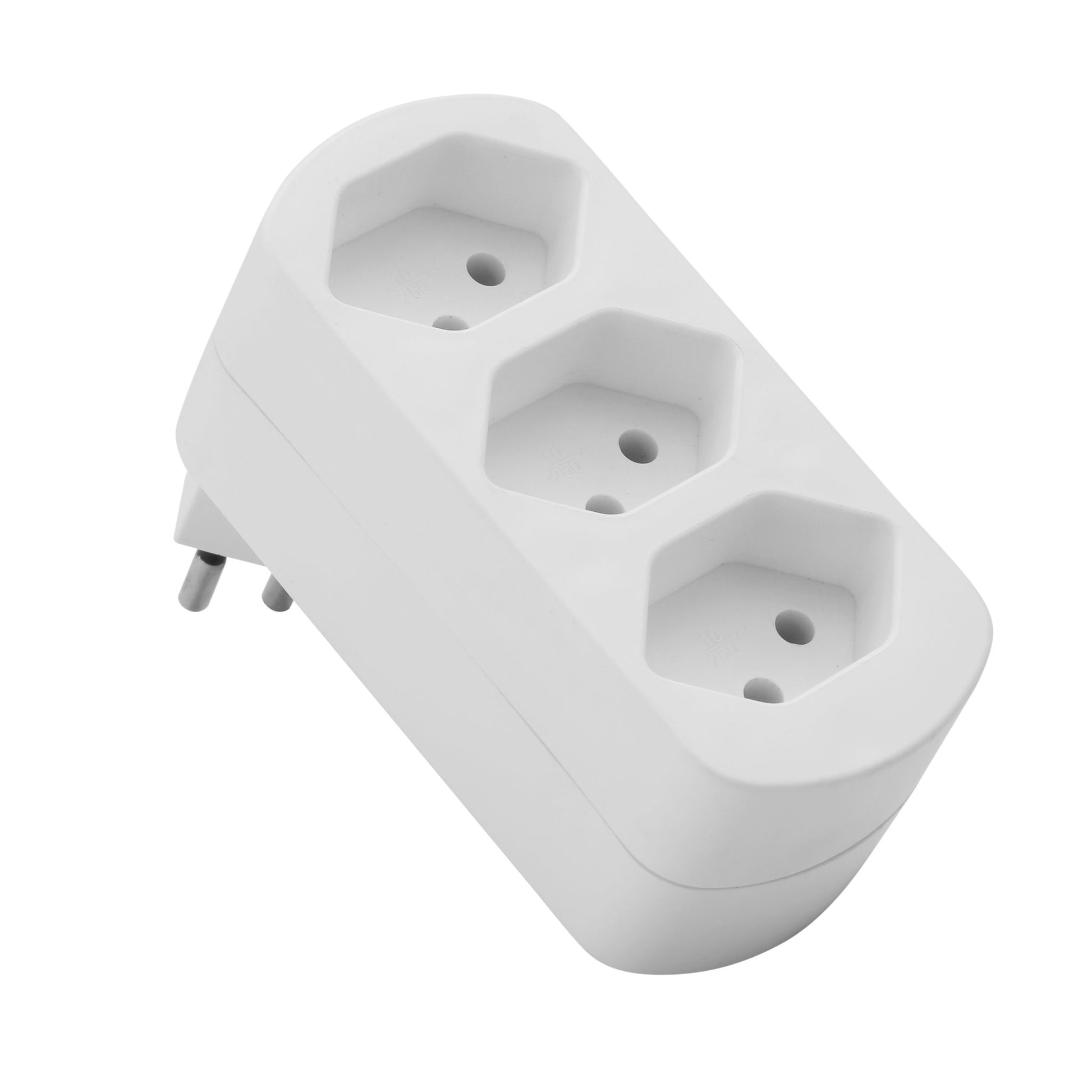 M. Schönenberger Schönenberger Abzweigstecker T12 zu 3× T13 – 230 V, 2300 W, 3 Fassungen, drehbar 270° – Weiss