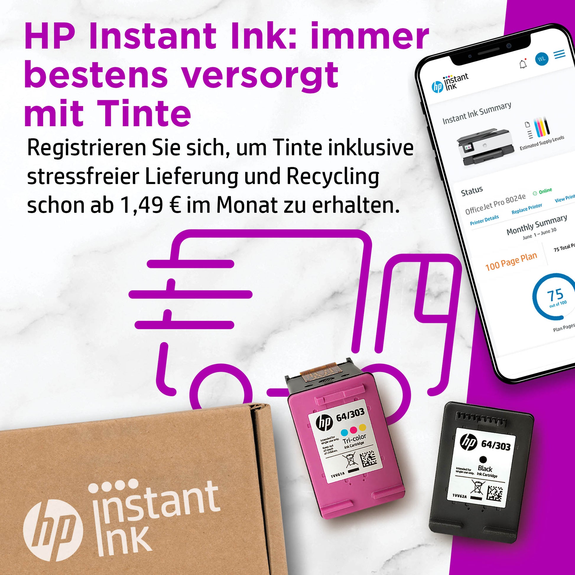 HP OFFICEJET PRO 8024E – Farbtintenstrahl-Multifunktionsdrucker, A4, 4-in-1, Duplex, ADF, WLAN/LAN, AirPrint
