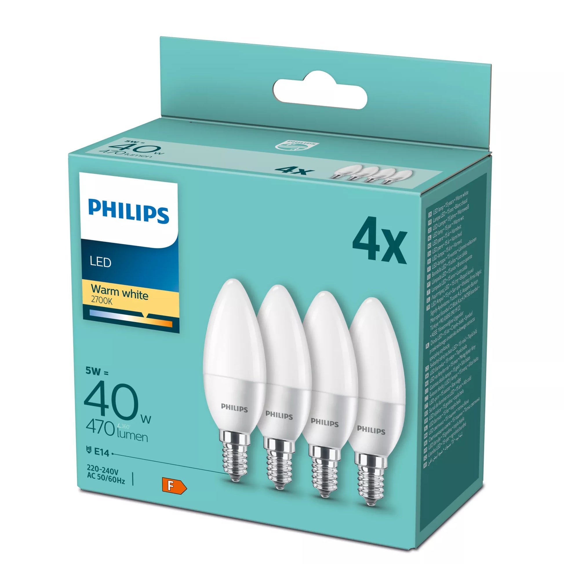 Philips by Signify Philips Leuchtmittel E14 B35 – Warmweiss 2700 K, 470 lm, 4,9 W – 4 Stk.