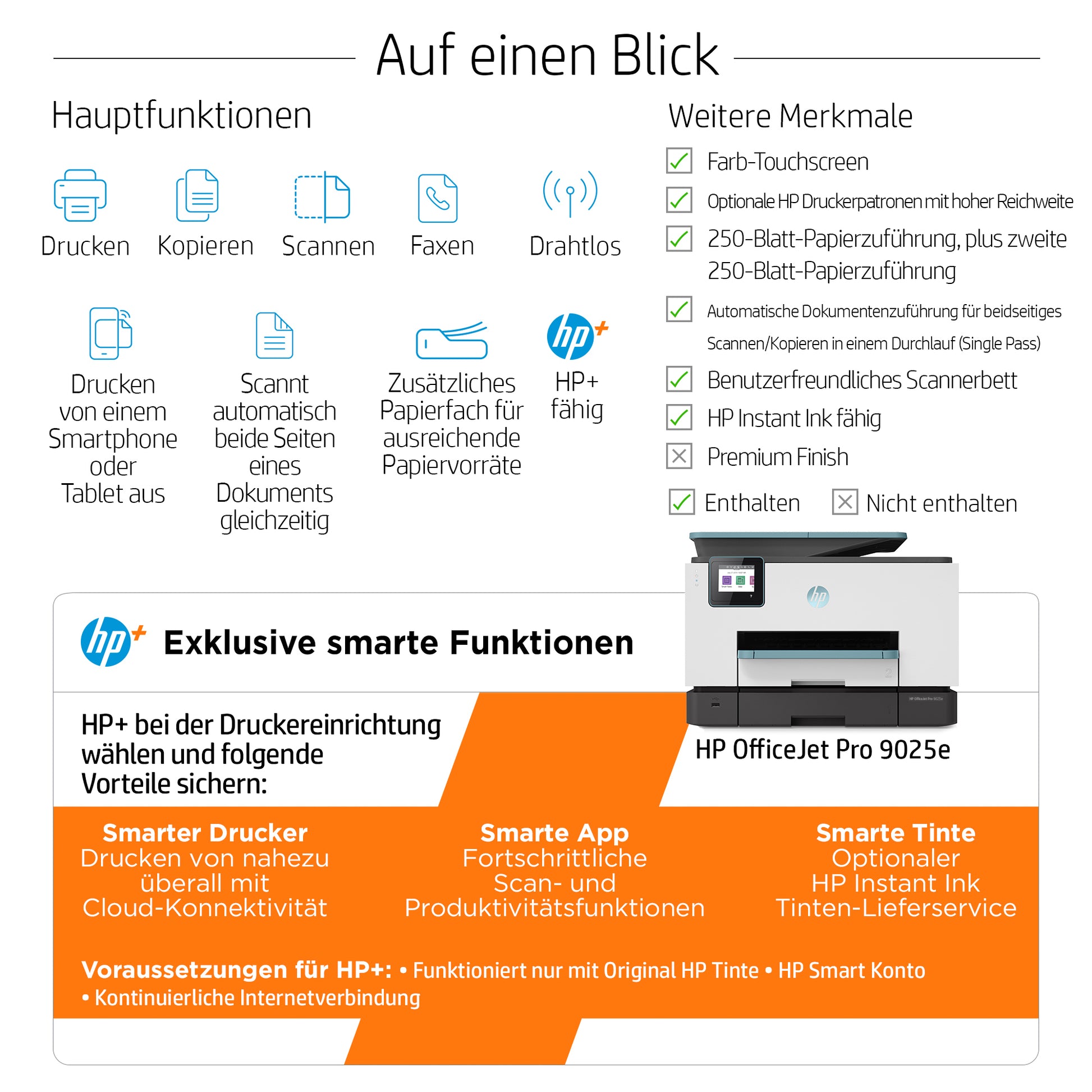 HP OfficeJet Pro 9025e – Farbtintenstrahl-Multifunktionsdrucker, A4, 4-in-1, Duplex, ADF, WLAN/LAN