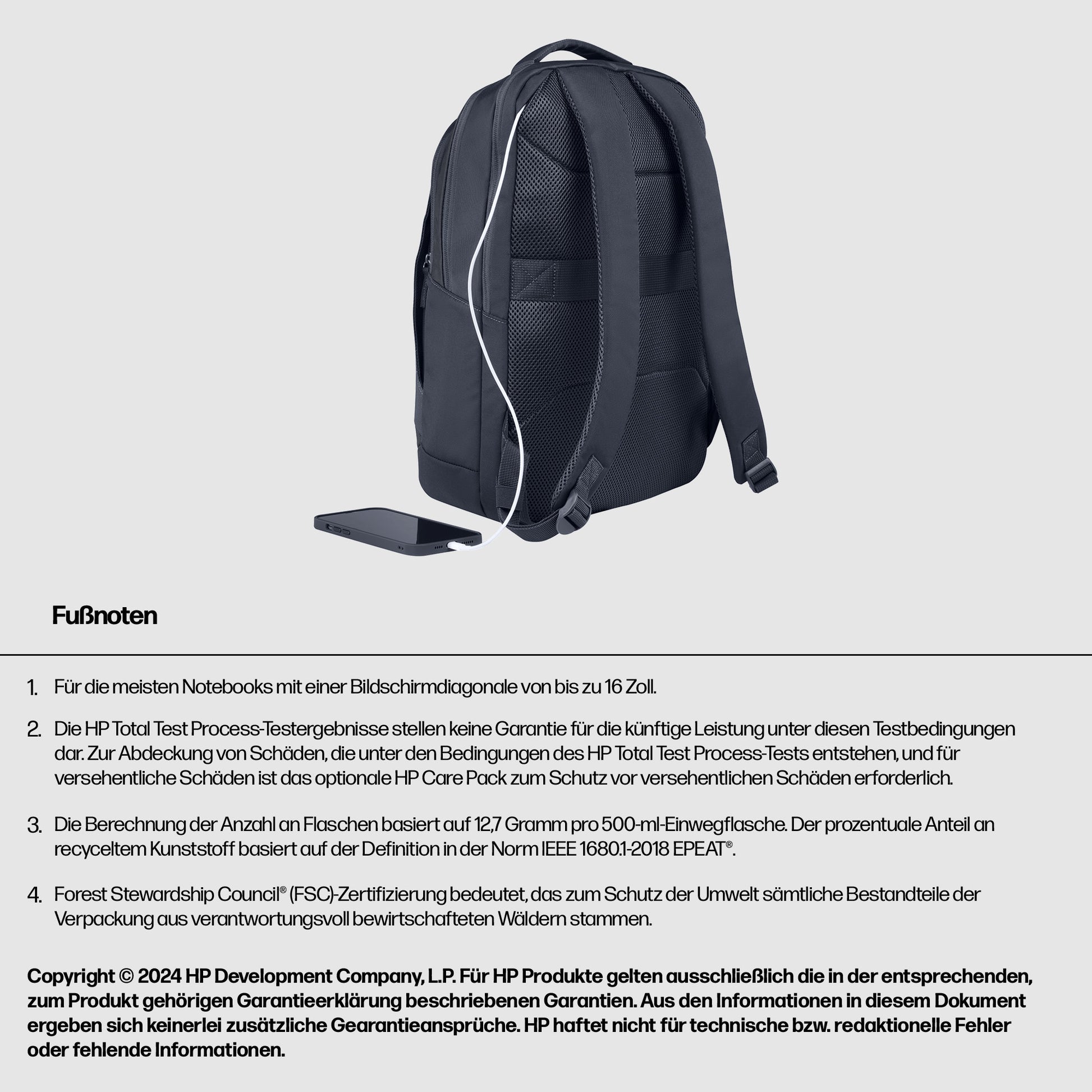 HP Notebook-Rucksack bis 16,1" – Wasserfest, Trolley-Haltegurt – Odyssey Grau