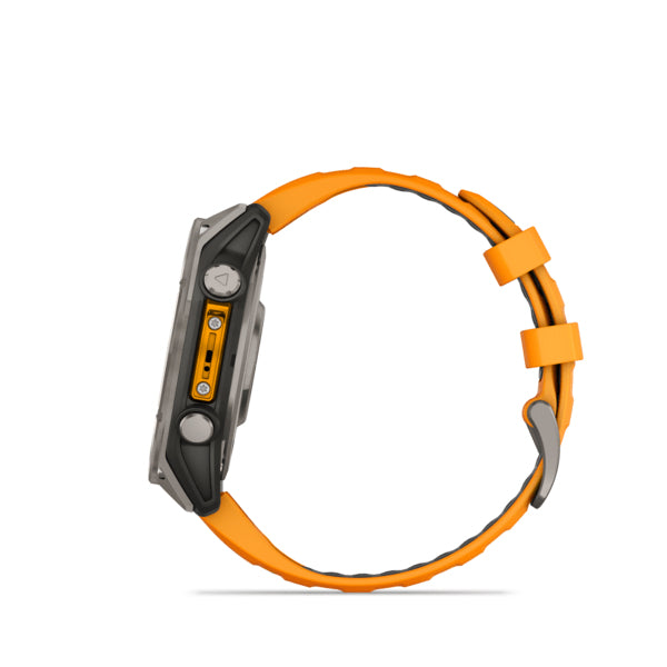 Garmin Fenix 8 – Smartwatch – 47 mm, 1,4" AMOLED, GPS, Saphirglas, 100 m, Silber, Orange Sportarmband