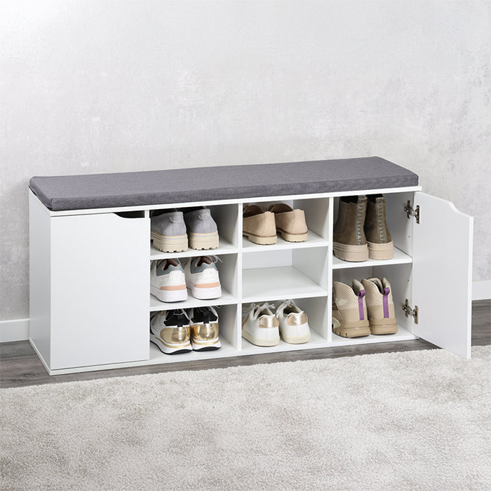 Kesper Garderobe mit Schuhregal – mit Sitzkissen, Spanplatte/MDF, Weiss, 103 × 30,5 × 48 cm