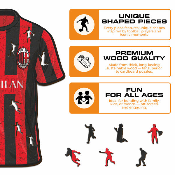 Iconic Puzzles Puzzle AC Milan – 150 Teile – 21 × 25 cm – ab 10 J. – Holz – schwarz/rot