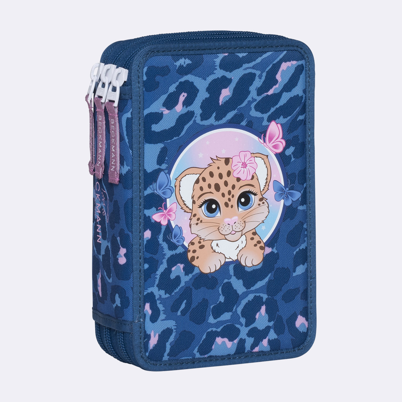 Beckmann Klassisches Schuletui Triple, gefüllt, 27-teilig – Cheetah – Polyester – 13 × 20,5 × 7 cm
