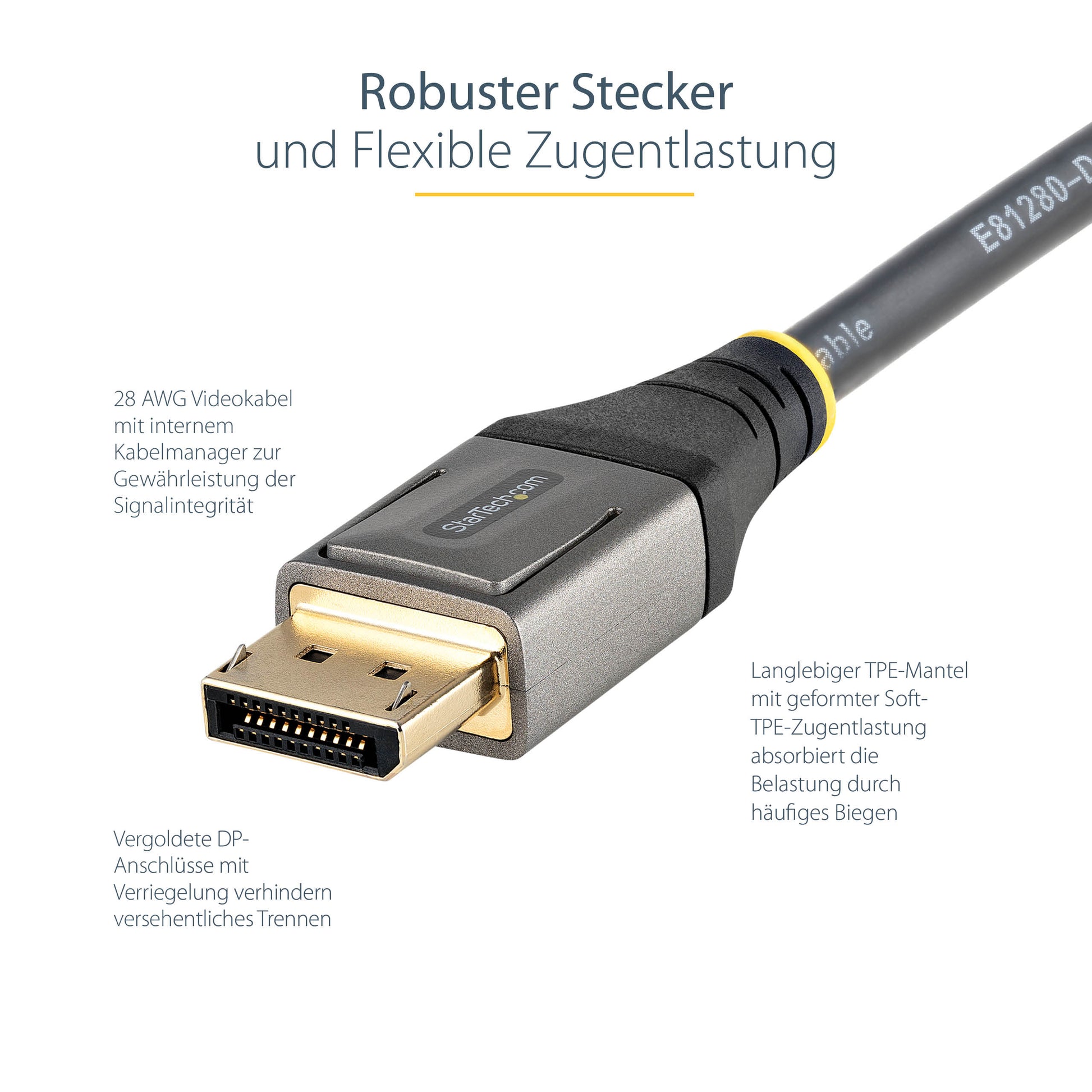 StarTech.com DisplayPort Kabel DP 1.4 8K 60 Hz – 4 m – HDR, verriegelbar – Grau/Schwarz – für Monitore/Display